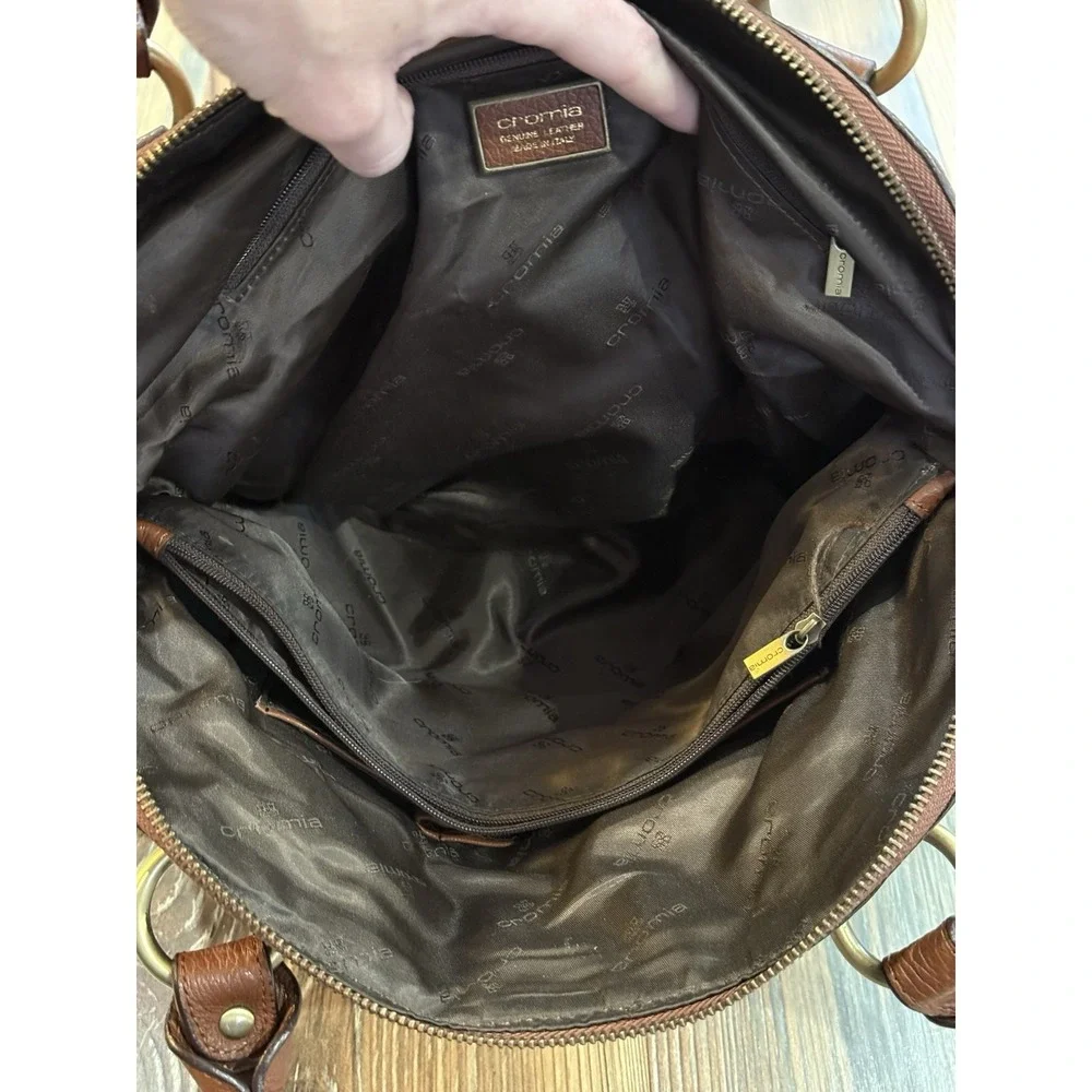 Cromia Genuine Leather Hobo Shoulder Bag With Embroidery Accents 12.5x17
